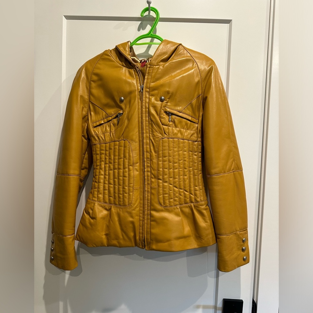 Genuine, mustard leather jacket, size medium .